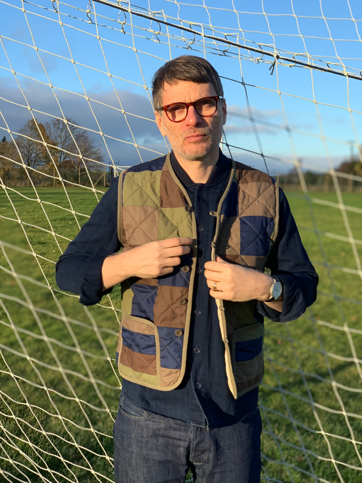 camo scraps quilted liner waistcoat cotton tiger