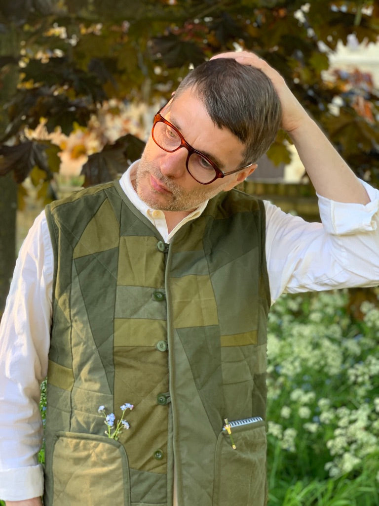 camo scraps quilted liner waistcoat vintage military khaki mens