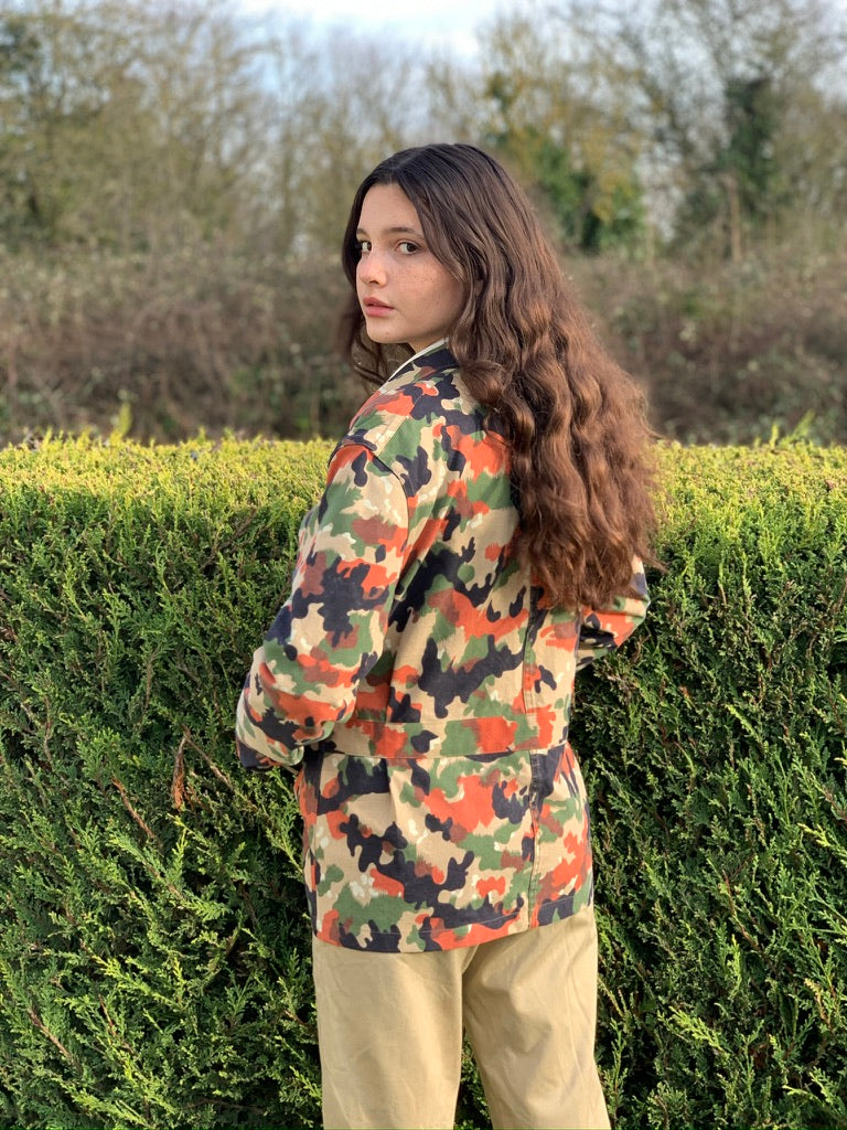 half belt jacket vintage military summer camo