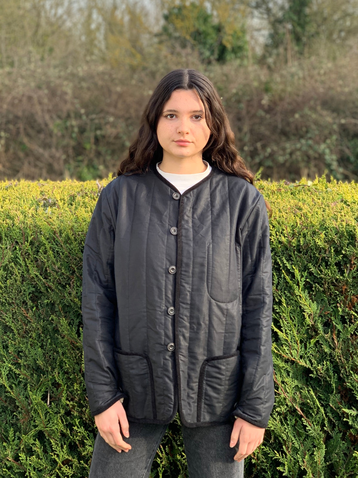 quilted liner jacket linen cotton twill black