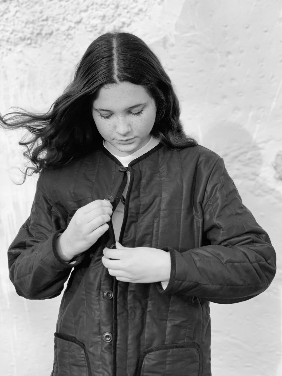 quilted liner jacket linen cotton twill black