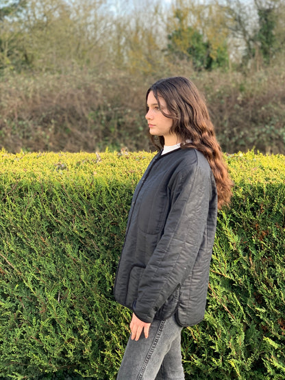 quilted liner jacket linen cotton twill black